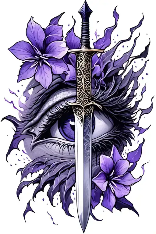 Dagger In Dragon Eye With Violets And Shadows And Lightening Strikes