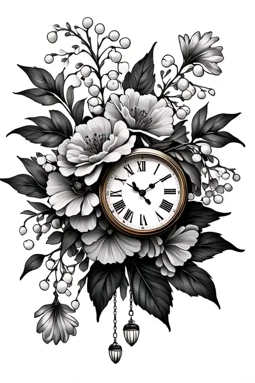 Make A Floral Pattern Of Carnations And Lily Of The Valley With A Dangling Clock