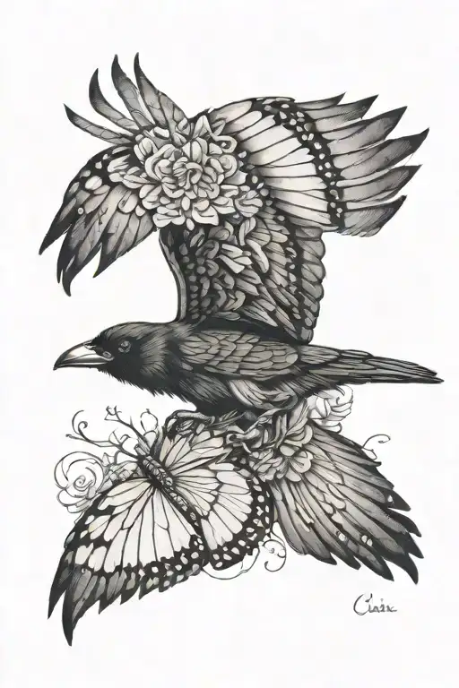 Crow Chasing A Butterfly