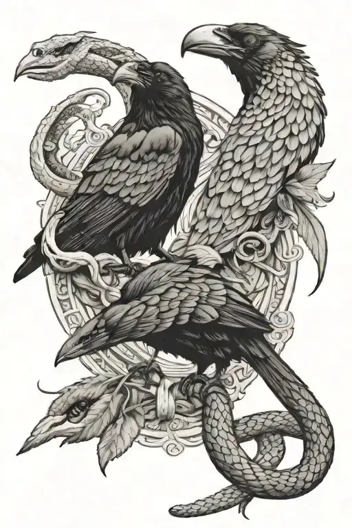 Raven And Snake Fighting Each Other