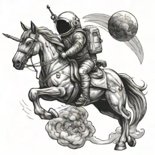 Astronaut Riding Unicorn Ready For War