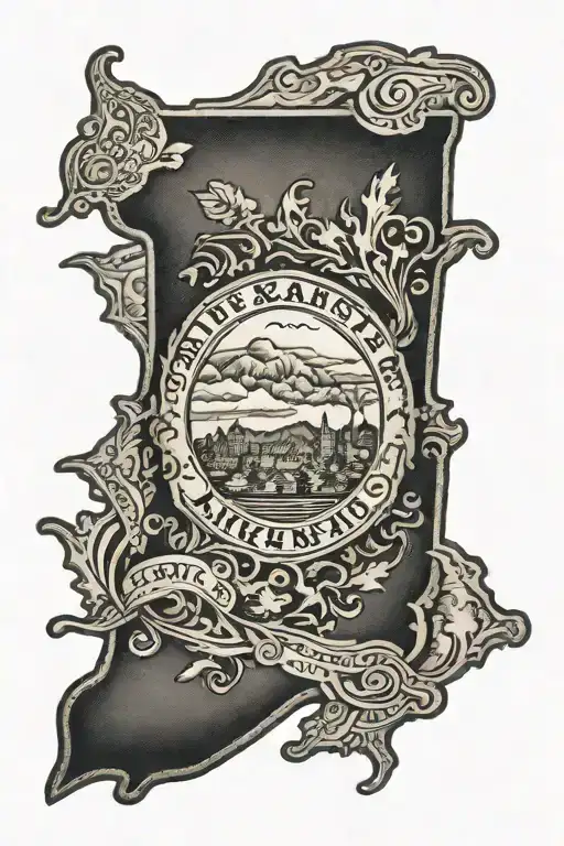 Tooled Leather Sleeve With The State Of Arkansas In The Middle And Other Western Detail