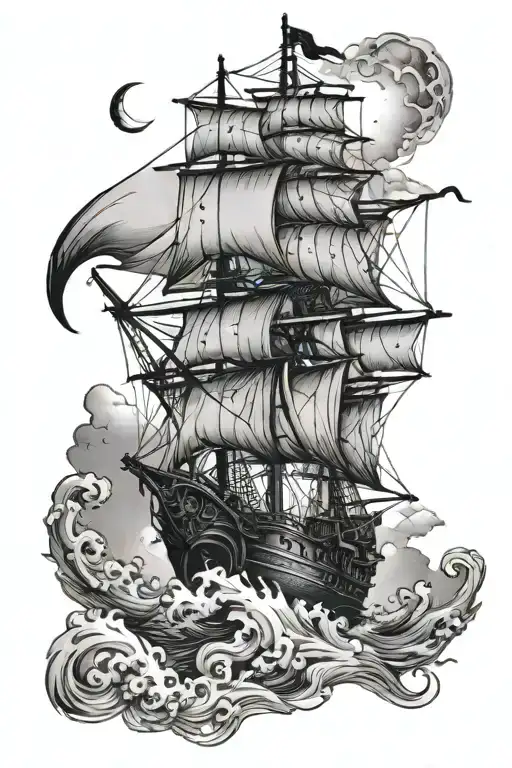 Pirate Ship Under A Cresent Moon