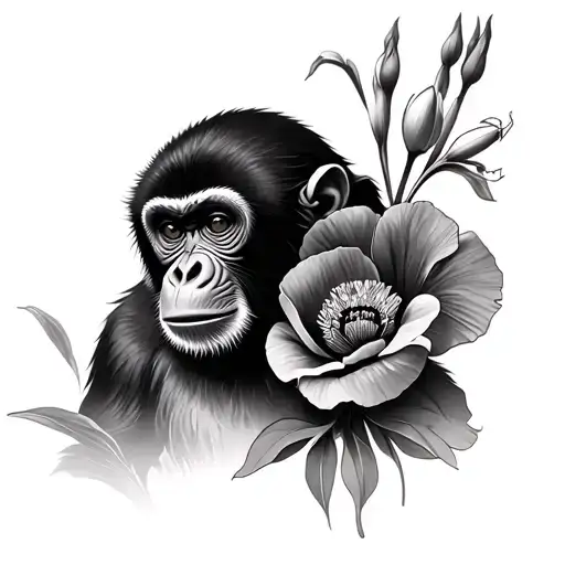 Monkey With Poppy And Gladiolus