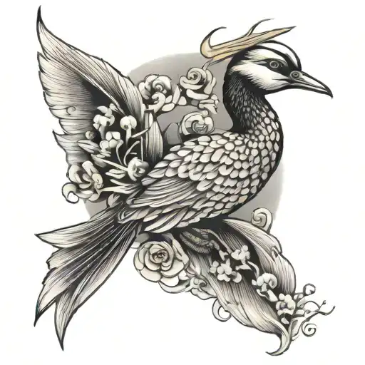 Koi Fish Crane Bird And Deer