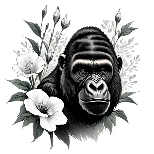 Gorilla With Poppy And Gladiolus