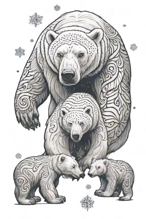 Polar Bear And Baby Polar Bear Surrounded With Snowflakes And Angel Wings
