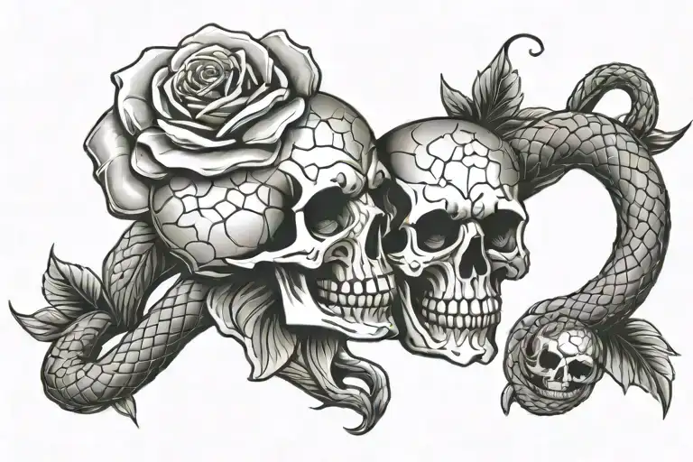 Skull Roses With A Snake Wrapped