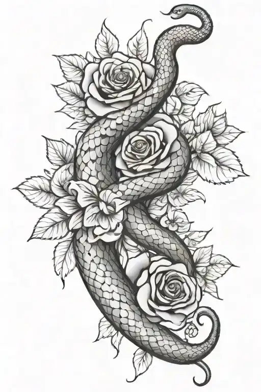 Baby Corn Snake Wrapped With Rose And Flowers