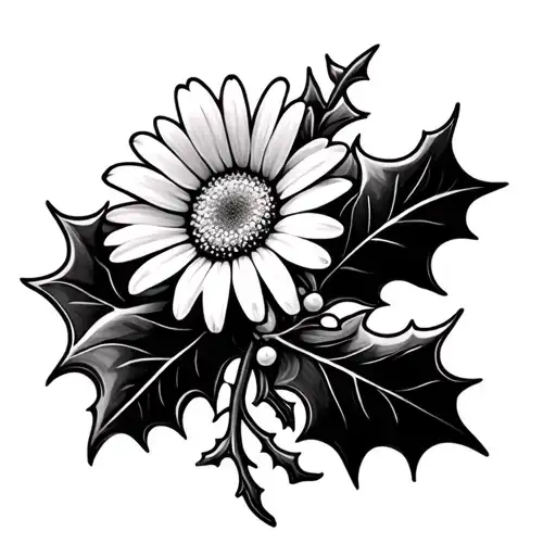 Daisy Flower And Holly Branch
