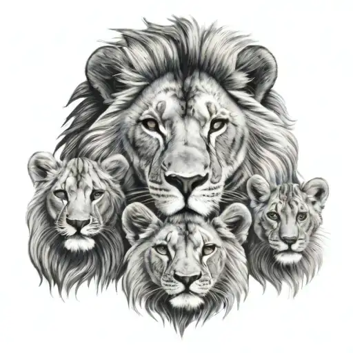 Lion And Cubs Face Only