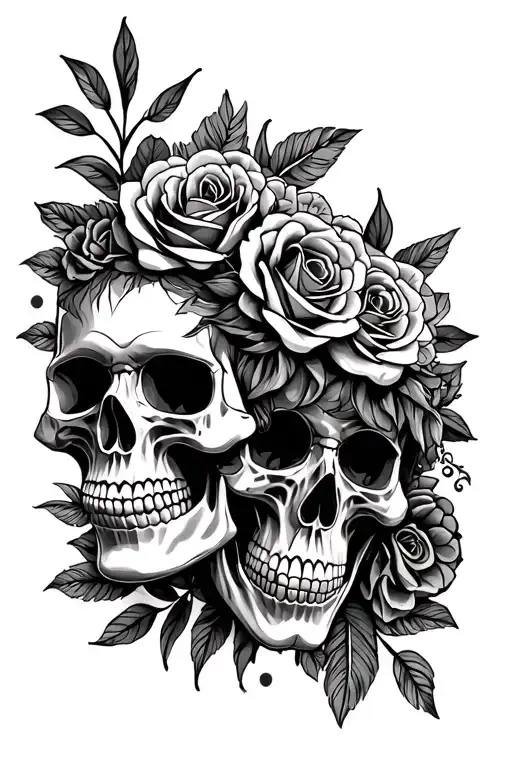Hawaii And Mexican Skulls With Roses