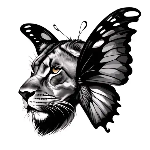 Butterfly With Lioness Face In One Wing