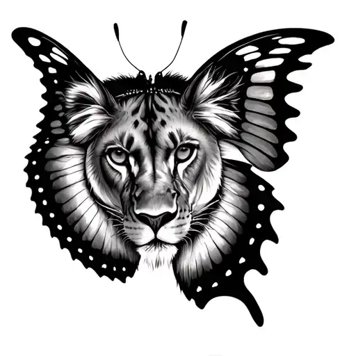 Butterfly With Lioness Face Inside One Wing