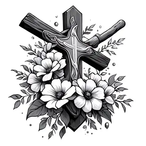 Sports And Christian Cross With Flowers
