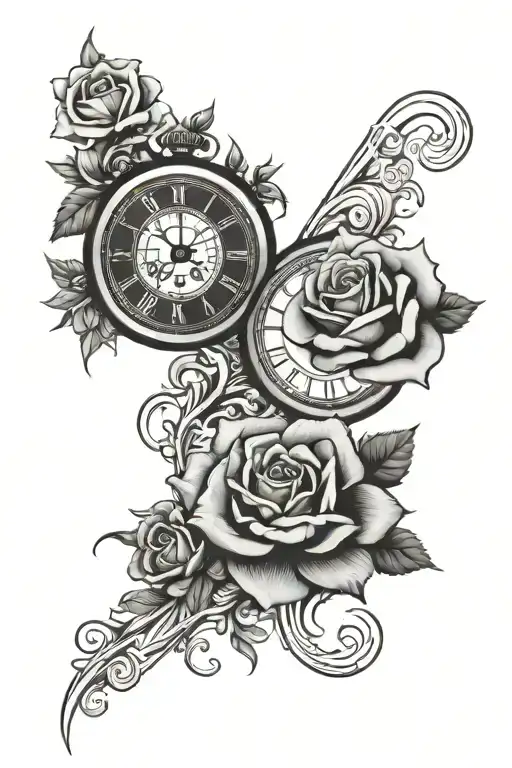 Karma Sign Clock And Ying Yang In Roses