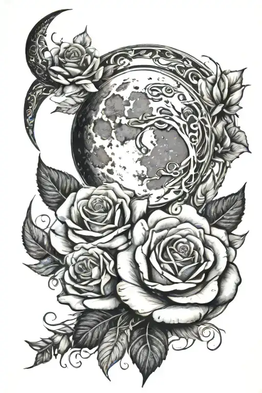 Moon And Roses Intertwined