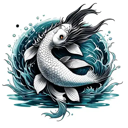 Koi Fish With Water Dragon