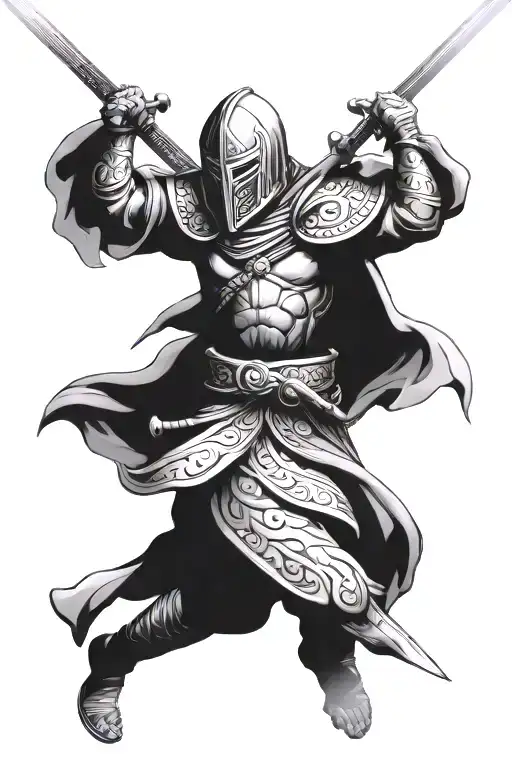 Ancient Phonecian Warrior Wearing Mask That Covers His Whole Face Using Sword