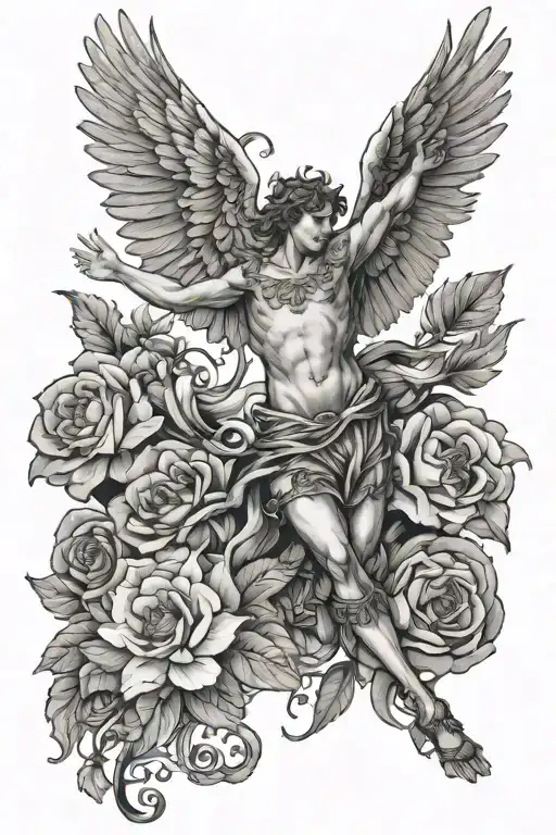 Floral Design With Icarus Falling From The Sky