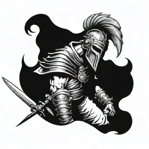 Phonecian Warrior Wearing Mask Covering His Whole Face With Sword Sticking Out From The Back