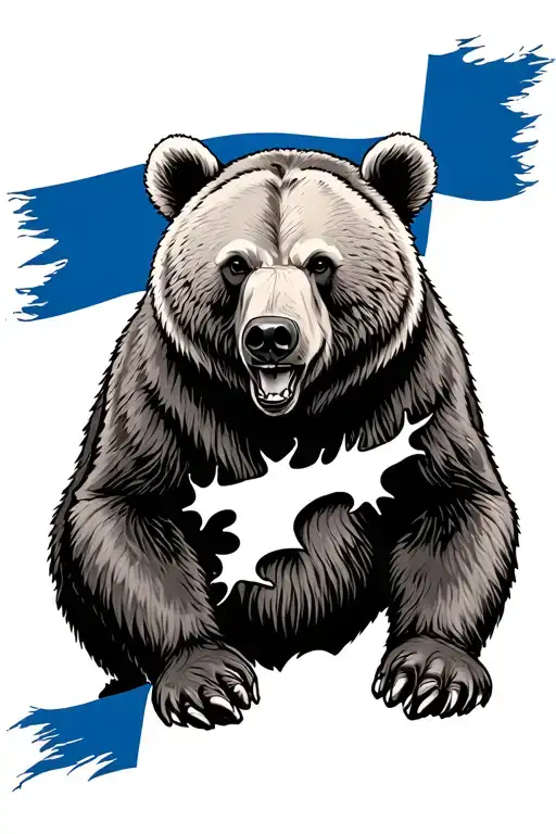 Bear Tearing Finnish Flag