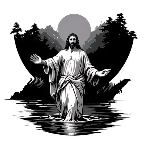 Jesus Walking On Water With Hand Out