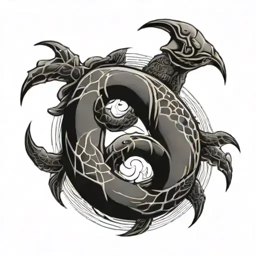 Pisces And Scorpion In Ying Yang Symbol Intertwined