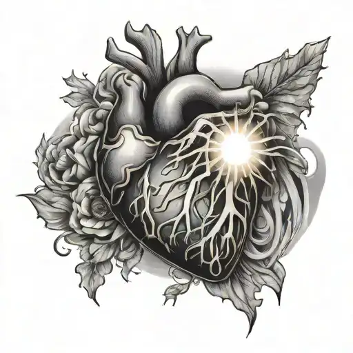 Human Heart With Glowing Sun Aura Surrounding