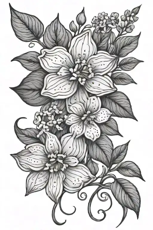 Forget Me Knot Flower And Foliage Line Art
