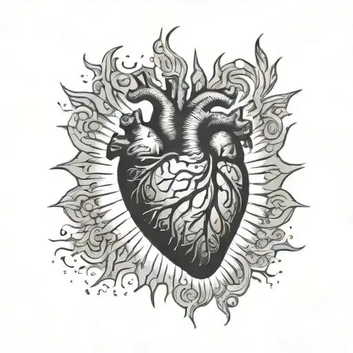 Human Heart Glowing Sun Aura Background