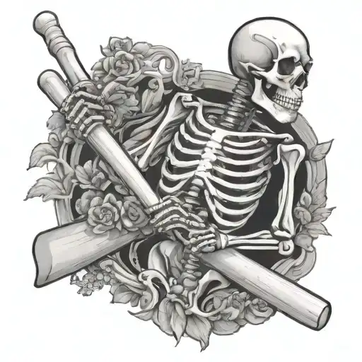 Skeleton Holding Cricket Bat