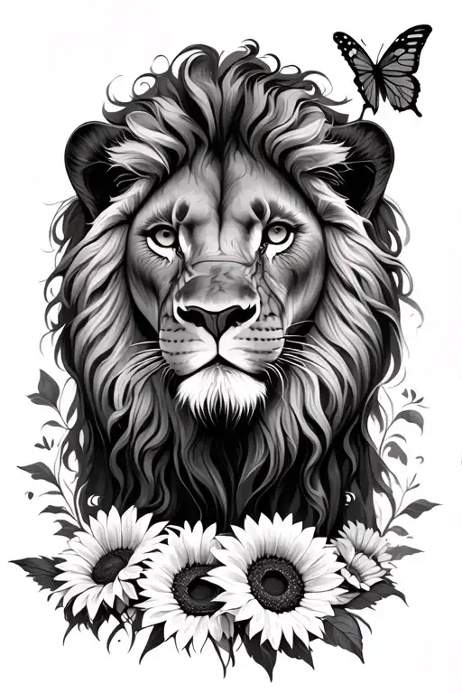 Lion And Butterflies And Sunflowers Wrapped