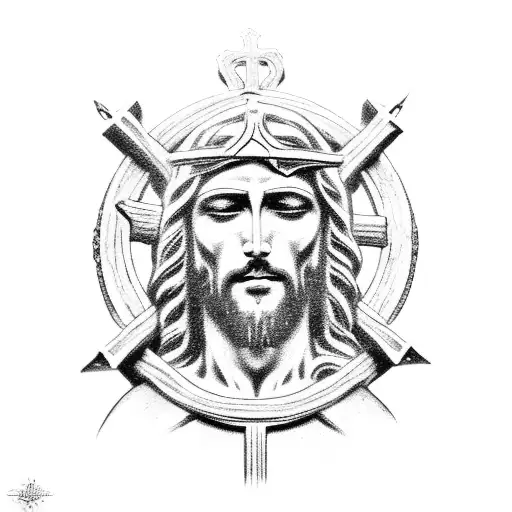 Jesus Clavado En La Cruz Y La Virgen Dolorosa Con Las 7 Espadas