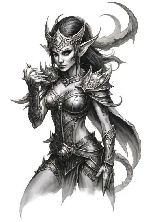 Skyrim Dark Elf Woman Posing Dragon Flying