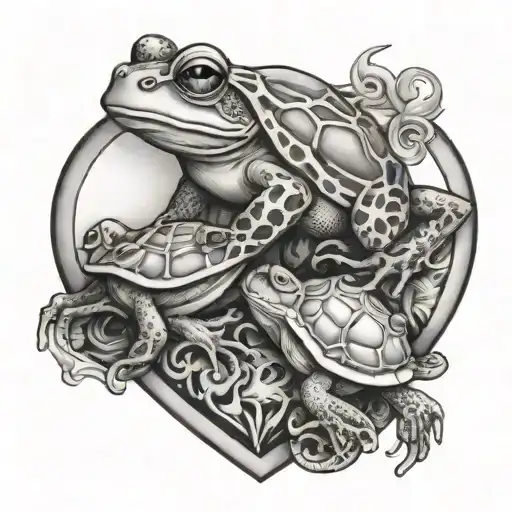 Frog And Turtle In Heart Shaped Lock