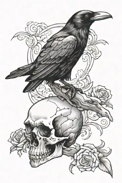 Raven Perched On A Skull