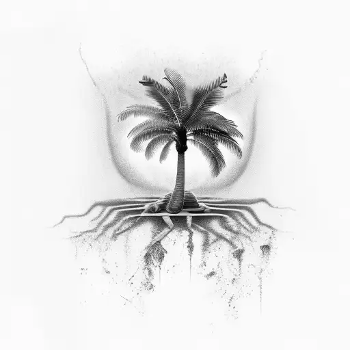 An Intricate Black And Grey Illustration Of A Martinique Palm Tree