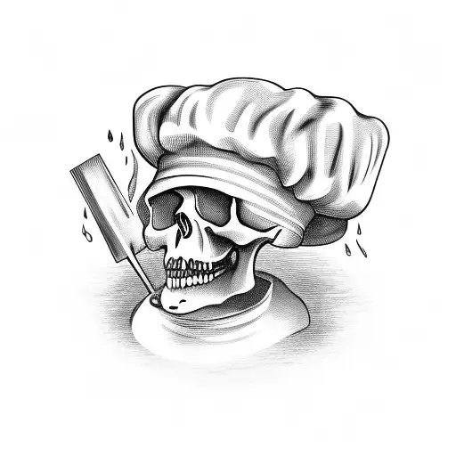 Skull Wearing A Chef's Hat Cooking On A Barbecue Grill