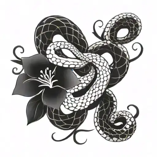 Snake Wrapped Around Collarbone With Flowers Intertwined