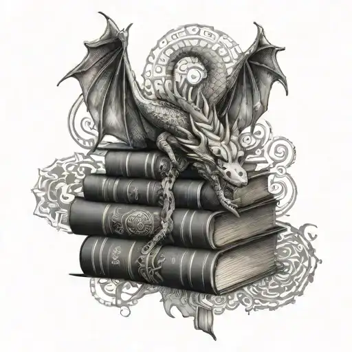 Book Stack With Dragon Wrapped And A Mandala Underneath
