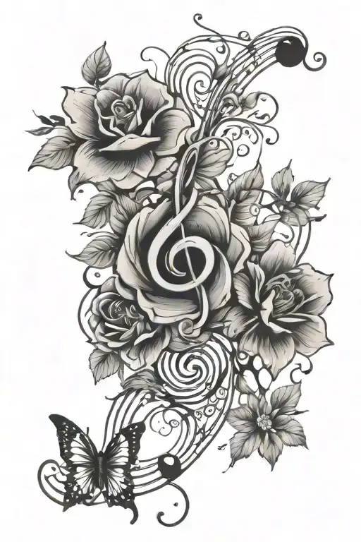Flowers And Music Notes