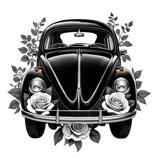 Roses Surrounding A Volkwaggen Beetle Car