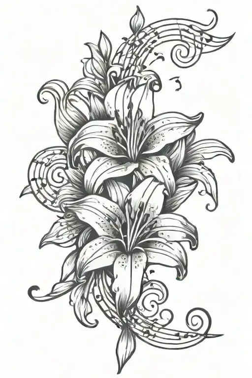 Lily's And Music Notes Intertwined