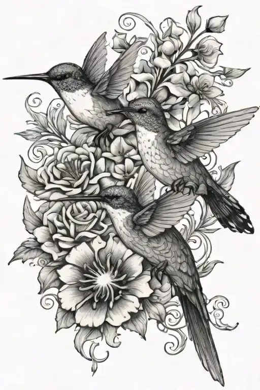 Humming Bird And Scorpio In Flowers