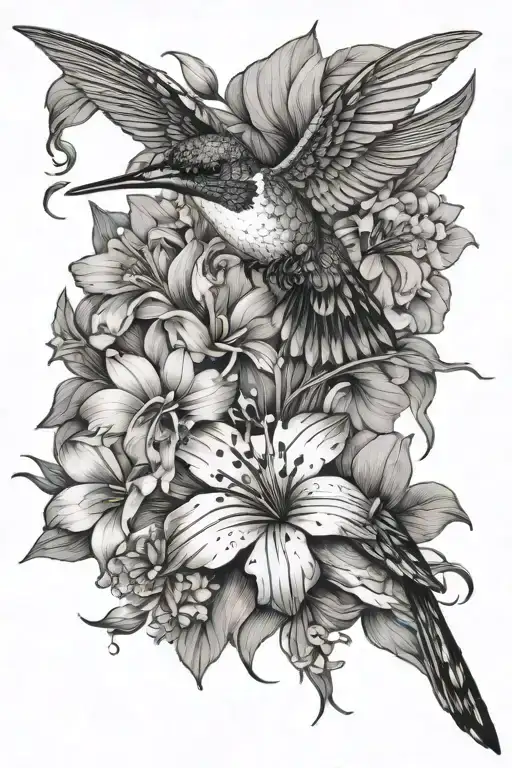 Humming Bird And Scorpio In Flowers