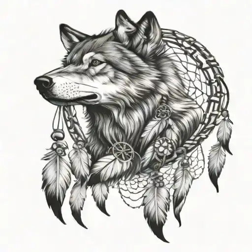 Wolf With Dream Catcher