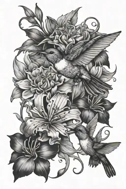 Humming Bird And Scorpio In Flowers