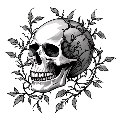 Side Profile Of A Skull Surrounded In Vines