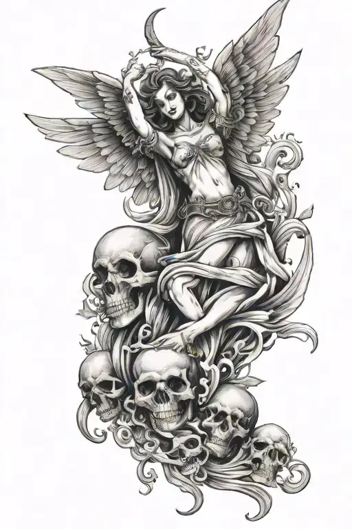 Falling Angel With Skulls And Zeuss